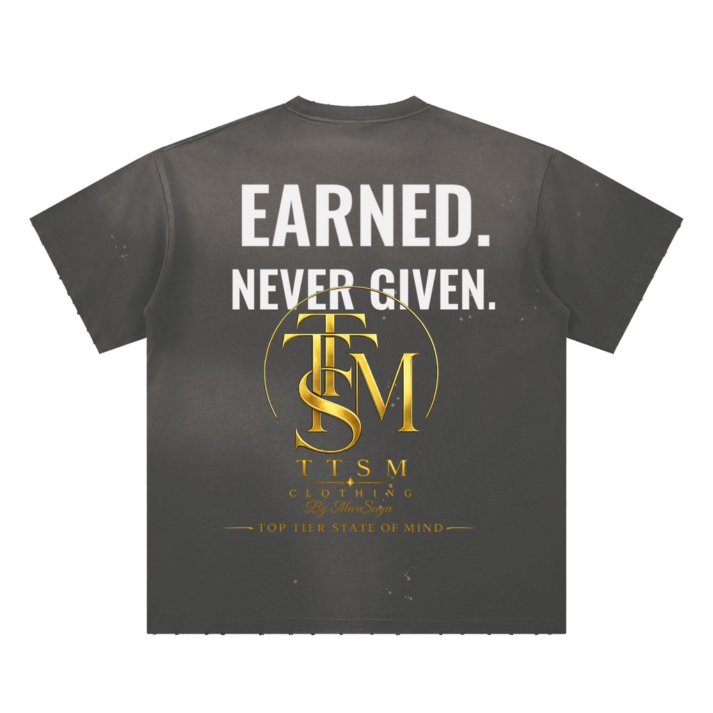 EARNED. NEVER GIVEN. Hand-Frayed Sunfade Paint Splatter T-Shirt