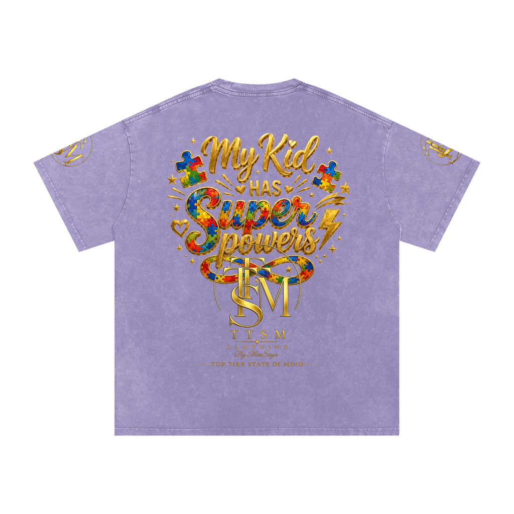 MY KID HAS SUPER POWERS Snow Washed Oversized Cotton T-Shirt