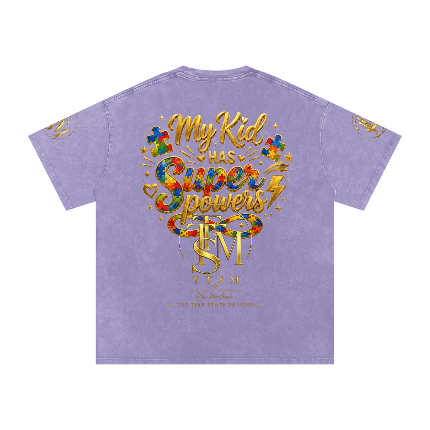 MY KID HAS SUPER POWERS Snow Washed Oversized Cotton T-Shirt