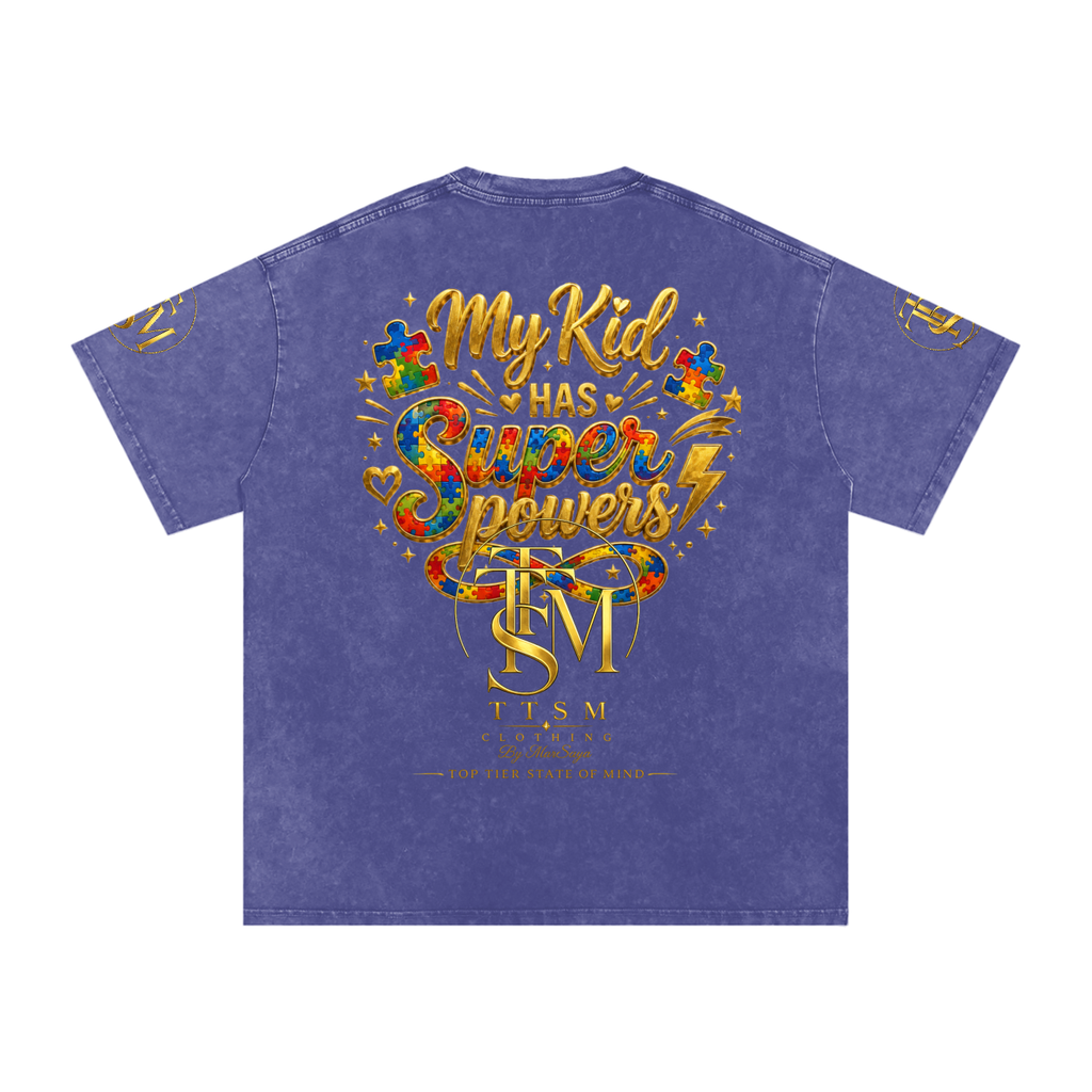 MY KID HAS SUPER POWERS Snow Washed Oversized Cotton T-Shirt