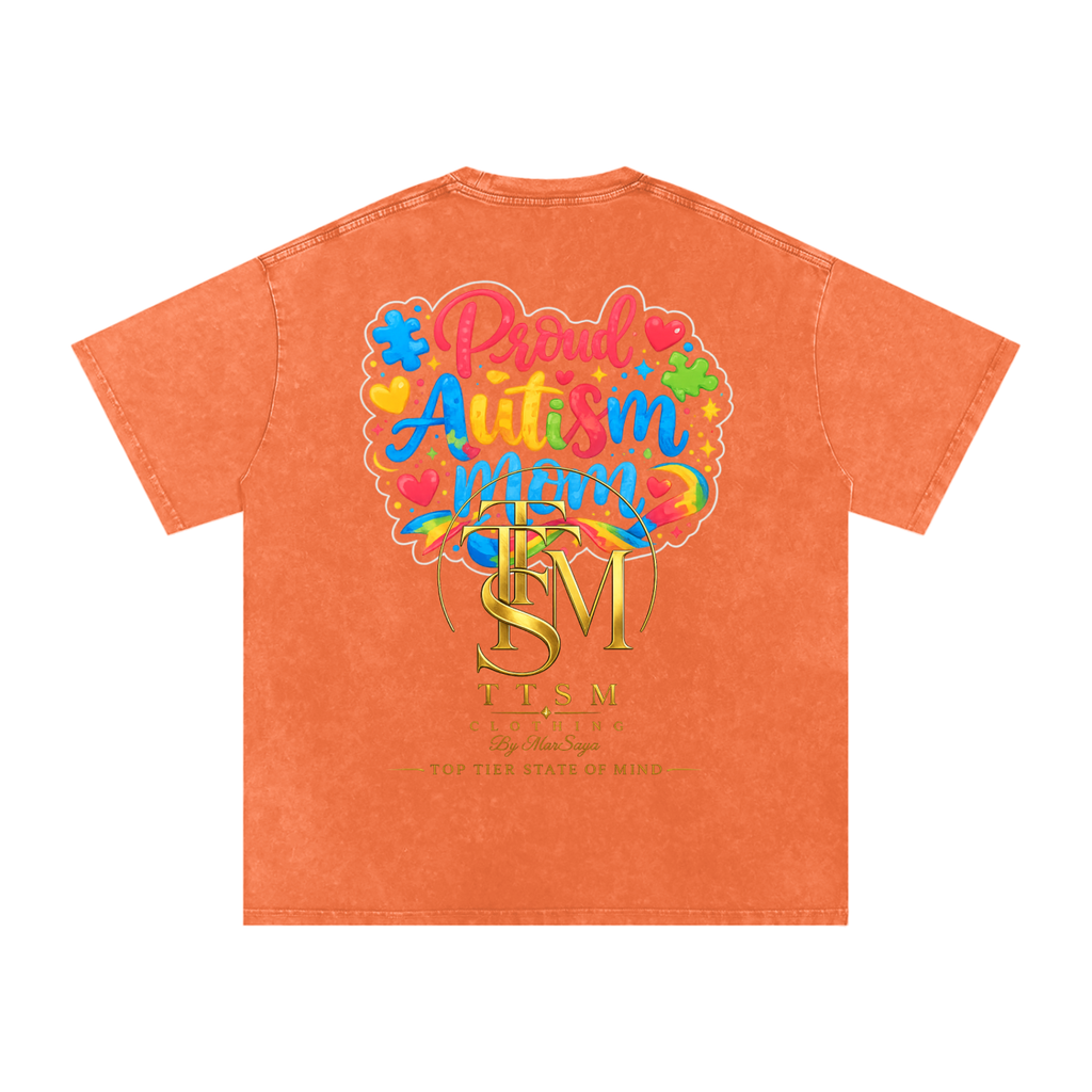 PROUD AUTISM MOM Snow Washed Oversized Cotton T-Shirt