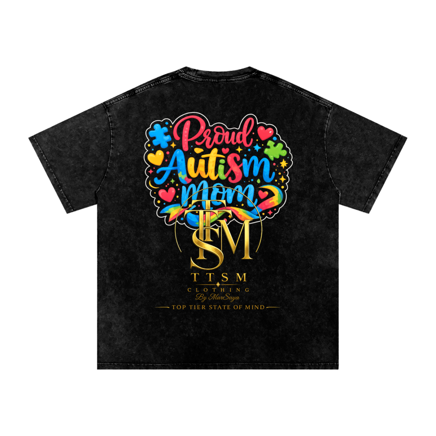 PROUD AUTISM MOM Snow Washed Oversized Cotton T-Shirt