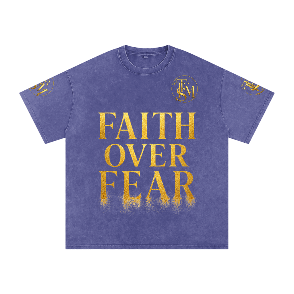 FAITH OVER FEAR. Snow Washed Oversized Cotton T-Shirt