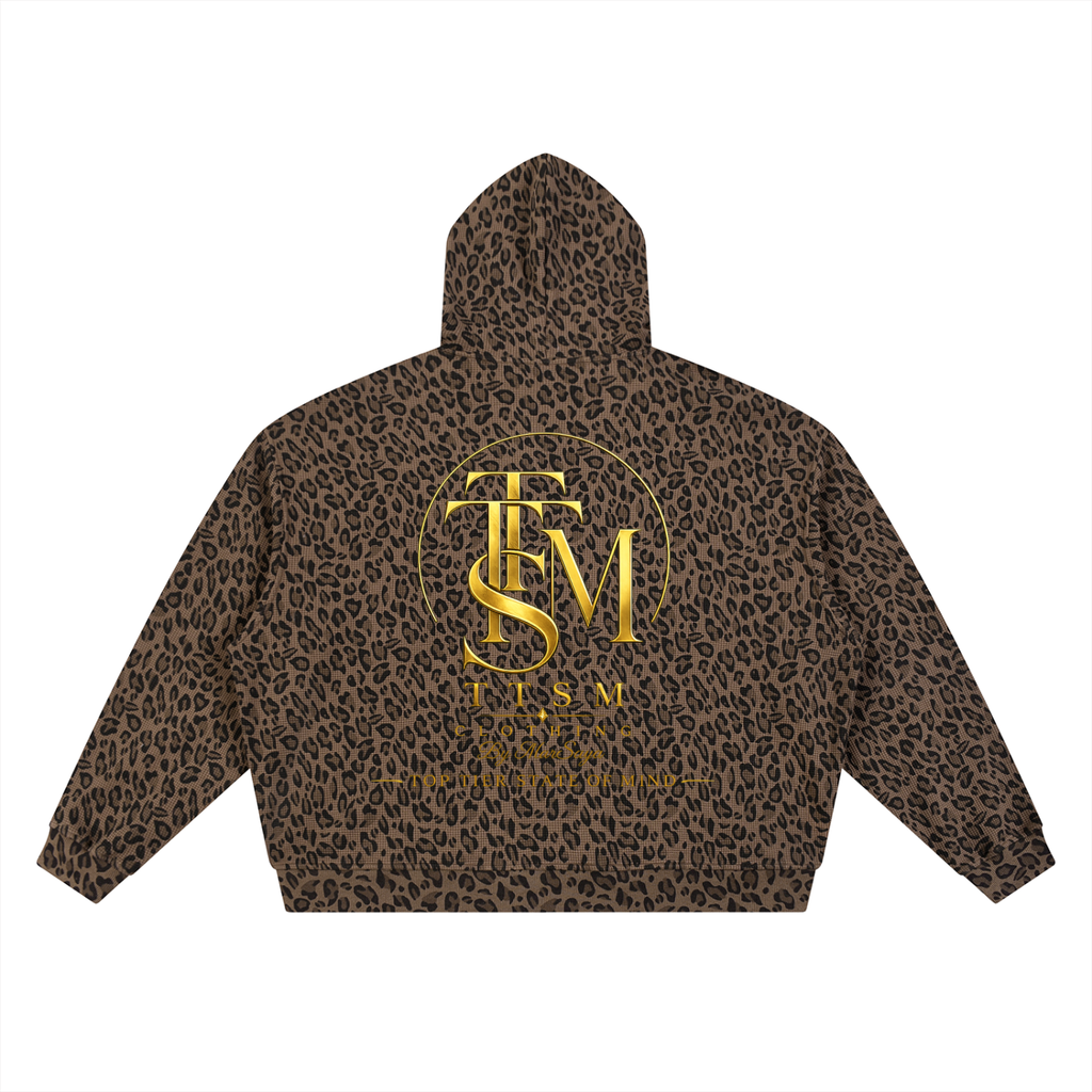 Unisex Leopard Print Waffle Full Zip Hoodie