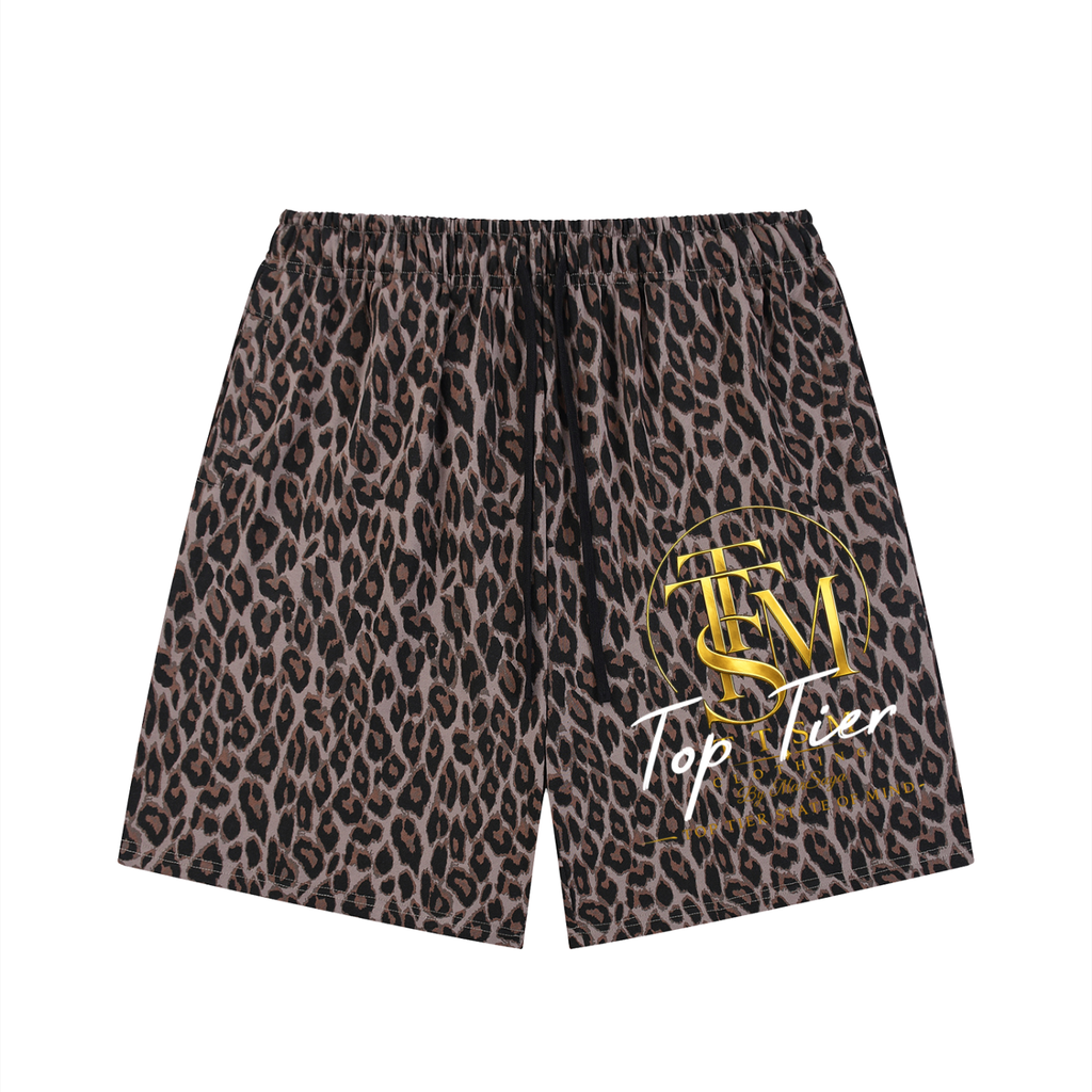 Unisex Heavyweight Leopard Drawstring Shorts