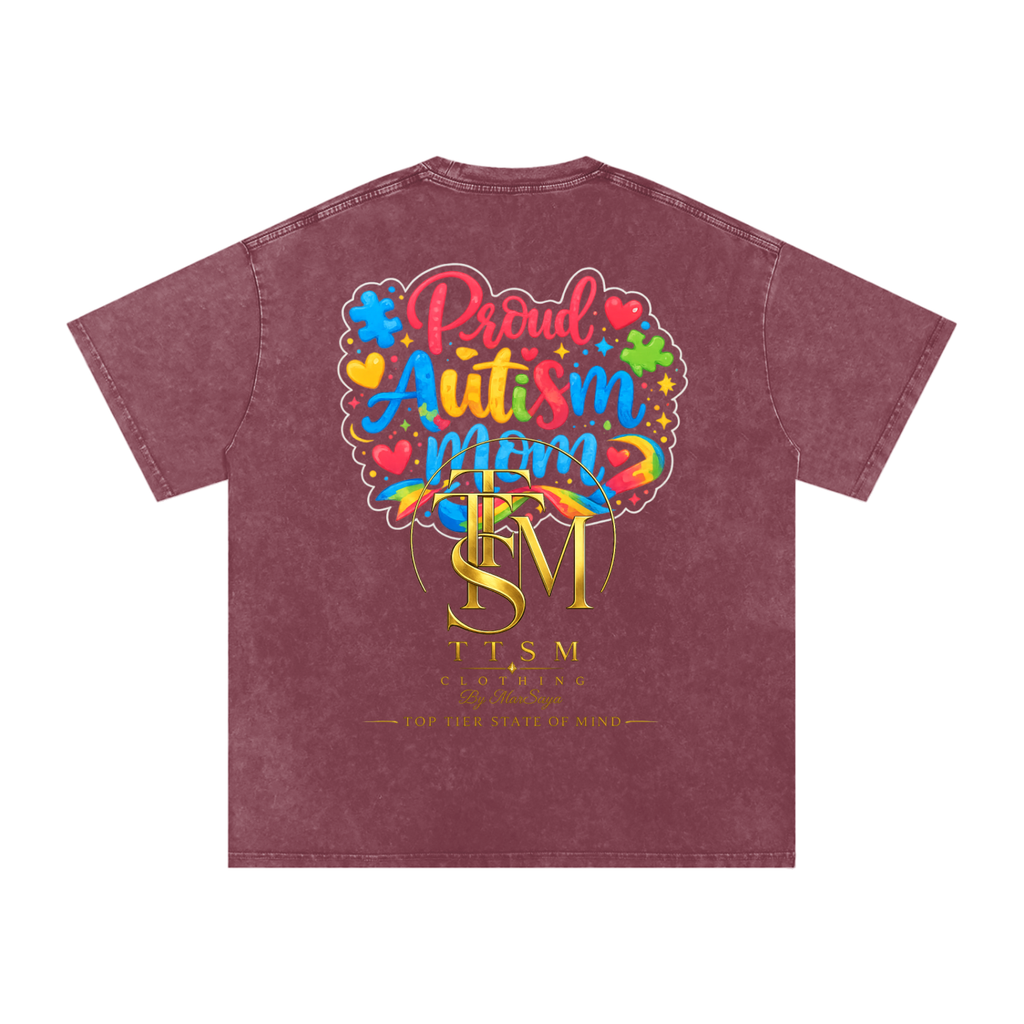 PROUD AUTISM MOM Snow Washed Oversized Cotton T-Shirt