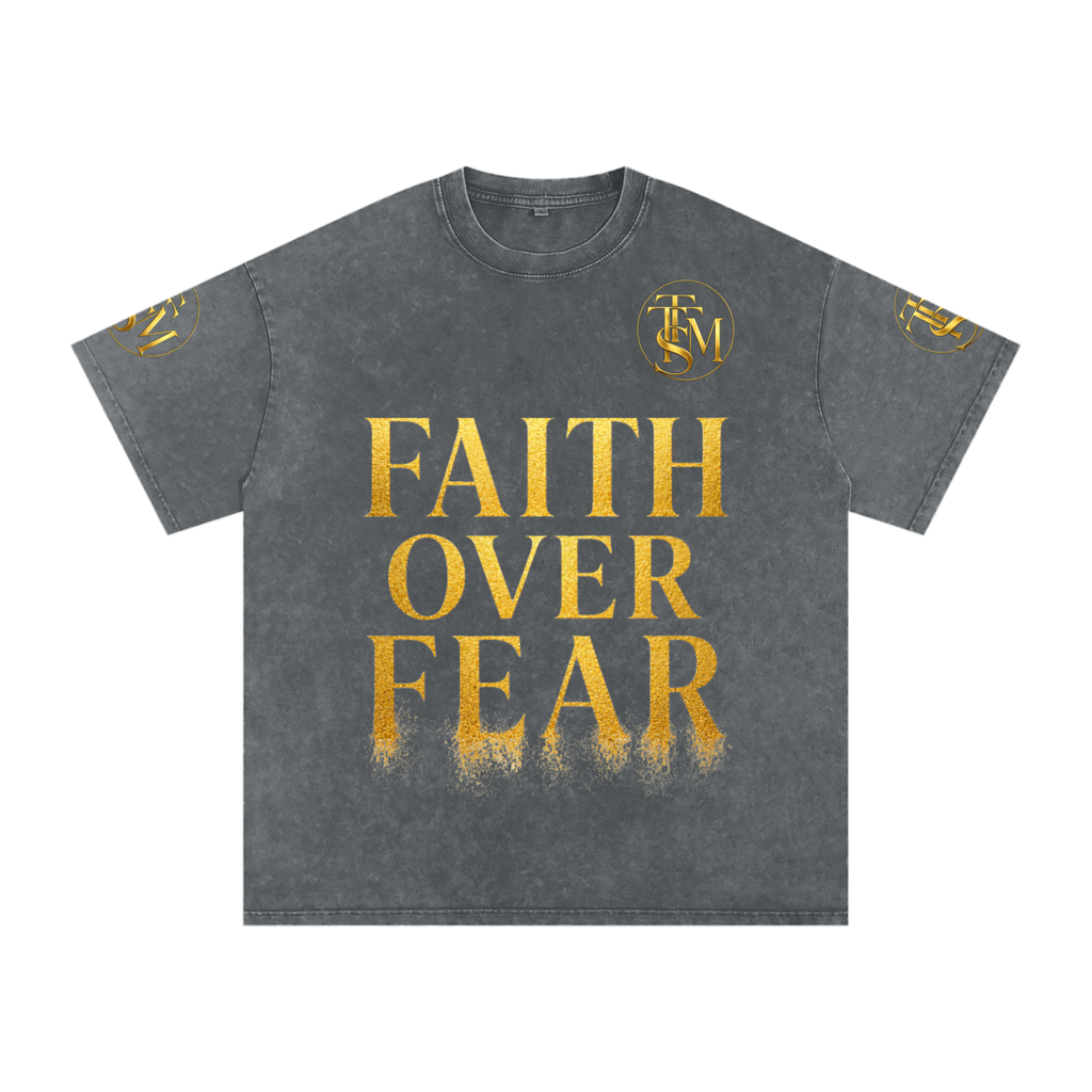 FAITH OVER FEAR. Snow Washed Oversized Cotton T-Shirt