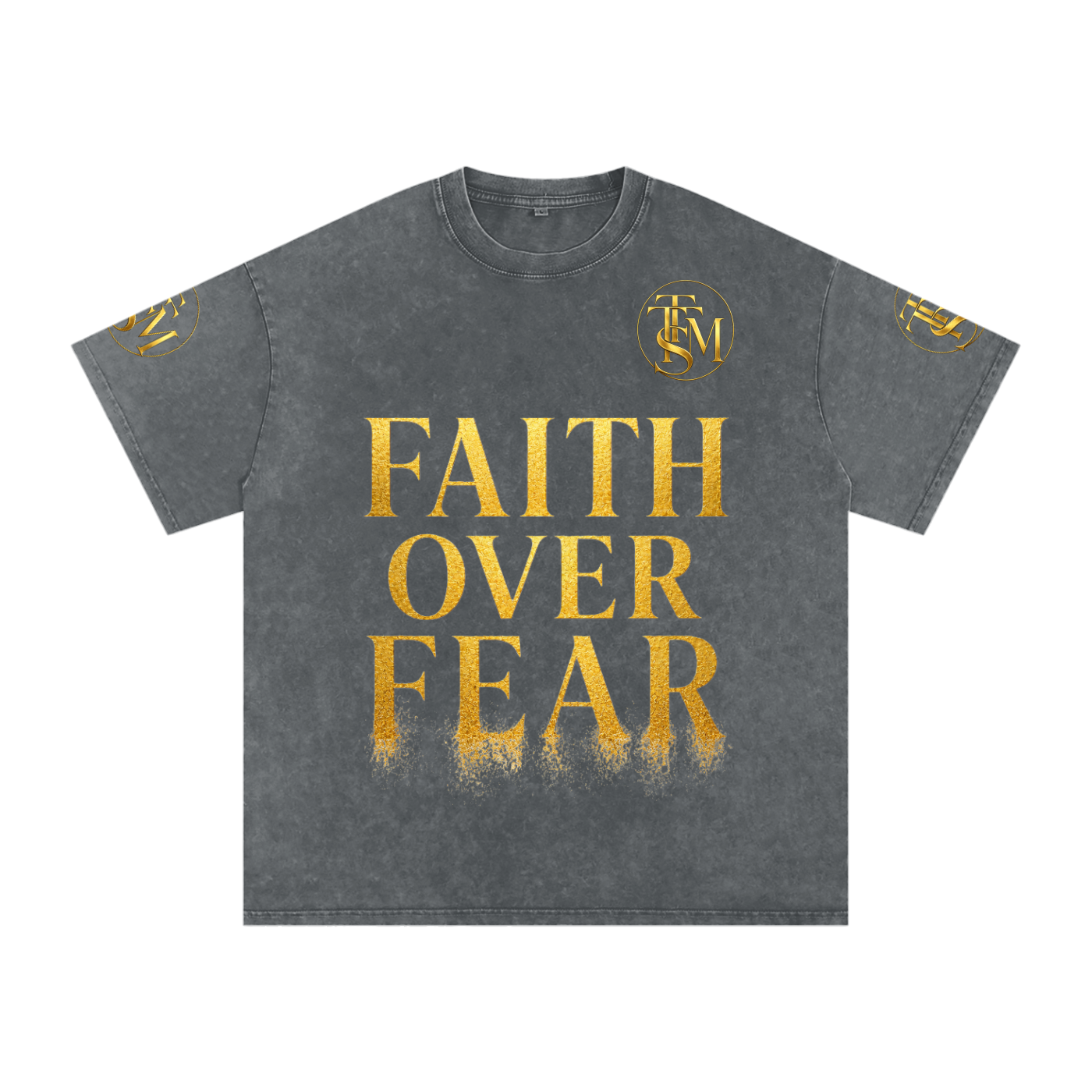 FAITH OVER FEAR. Snow Washed Oversized Cotton T-Shirt