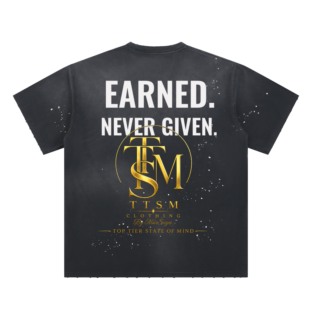 EARNED. NEVER GIVEN. Hand-Frayed Sunfade Paint Splatter T-Shirt