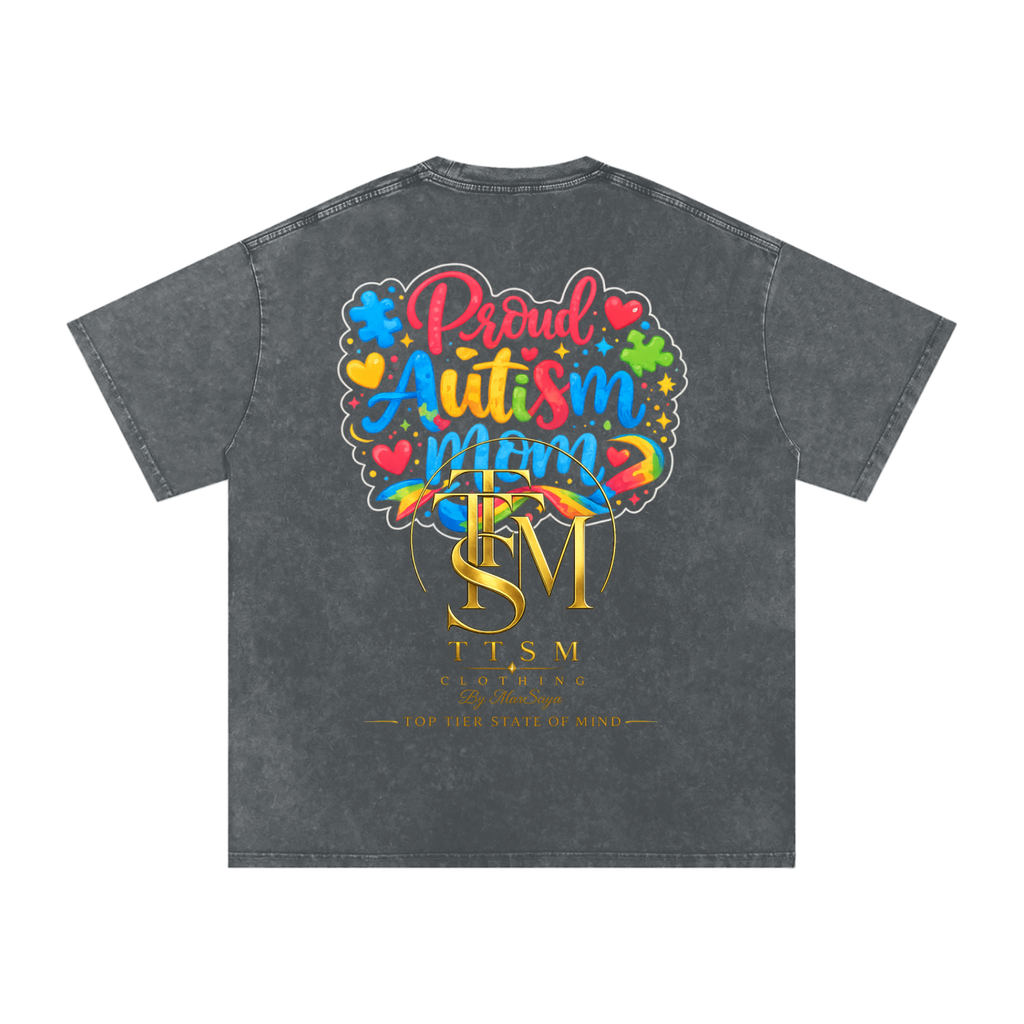 PROUD AUTISM MOM Snow Washed Oversized Cotton T-Shirt