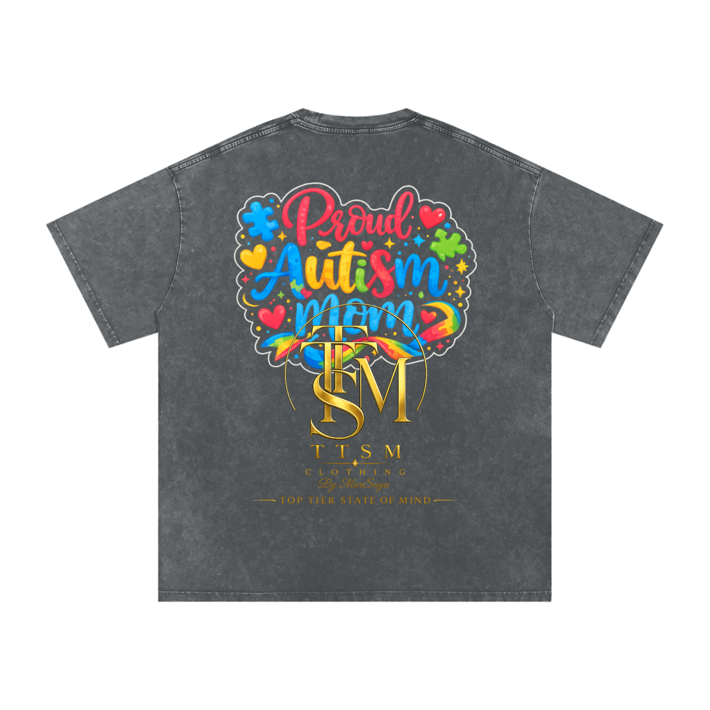 PROUD AUTISM MOM Snow Washed Oversized Cotton T-Shirt