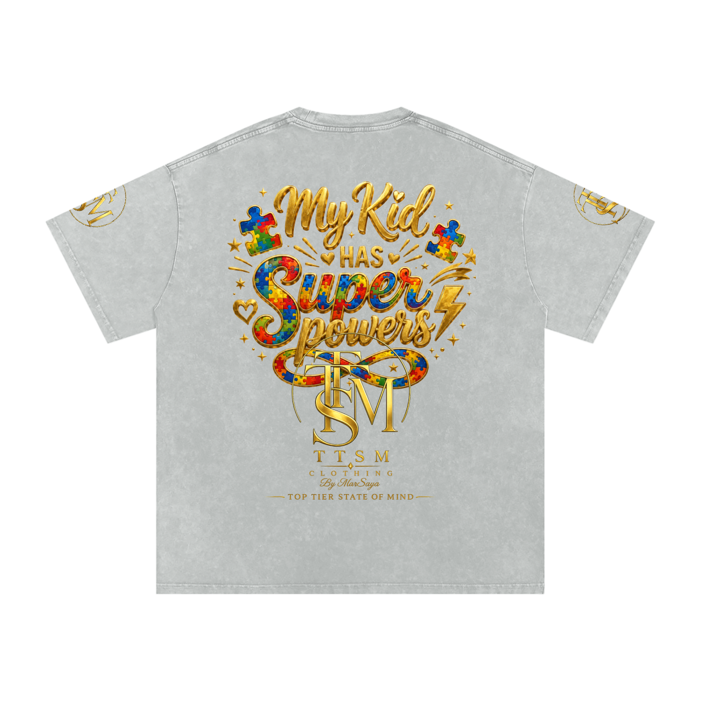 MY KID HAS SUPER POWERS Snow Washed Oversized Cotton T-Shirt