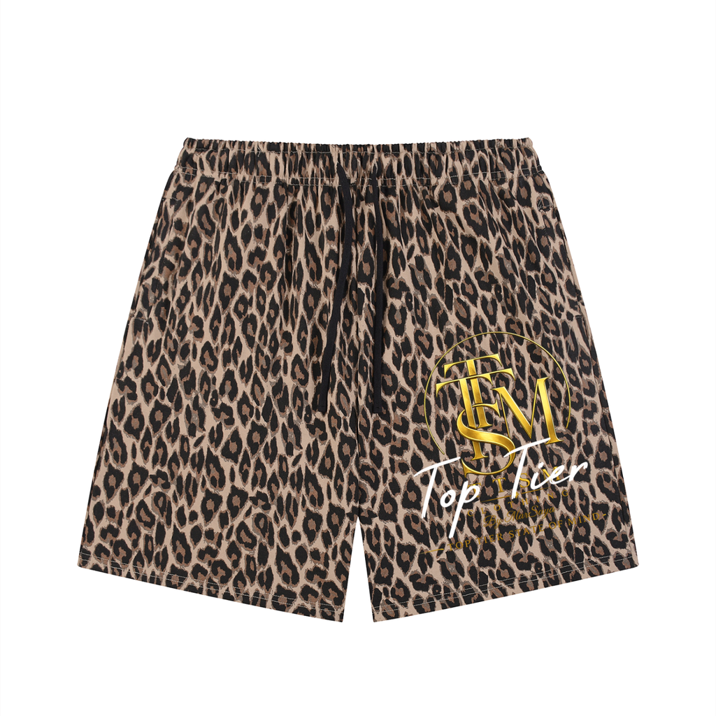 Unisex Heavyweight Leopard Drawstring Shorts