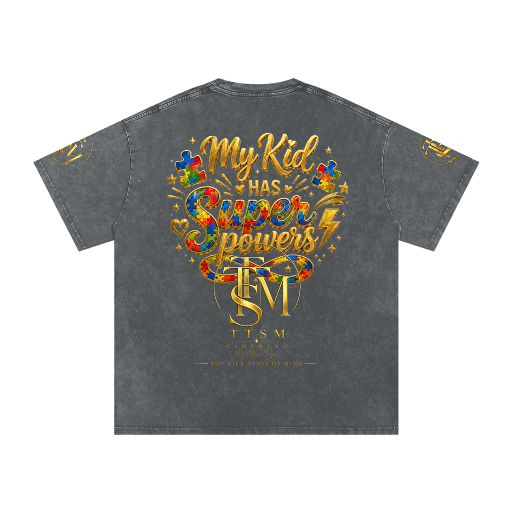 MY KID HAS SUPER POWERS Snow Washed Oversized Cotton T-Shirt