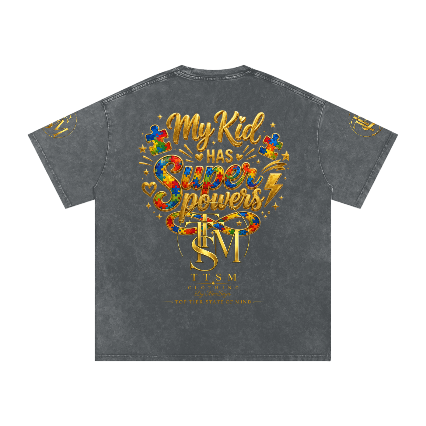 MY KID HAS SUPER POWERS Snow Washed Oversized Cotton T-Shirt
