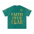 FAITH OVER FEAR. Snow Washed Oversized Cotton T-Shirt
