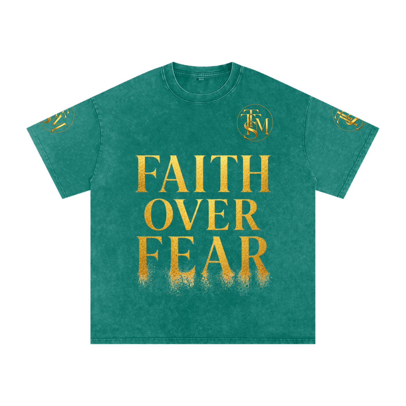 FAITH OVER FEAR. Snow Washed Oversized Cotton T-Shirt
