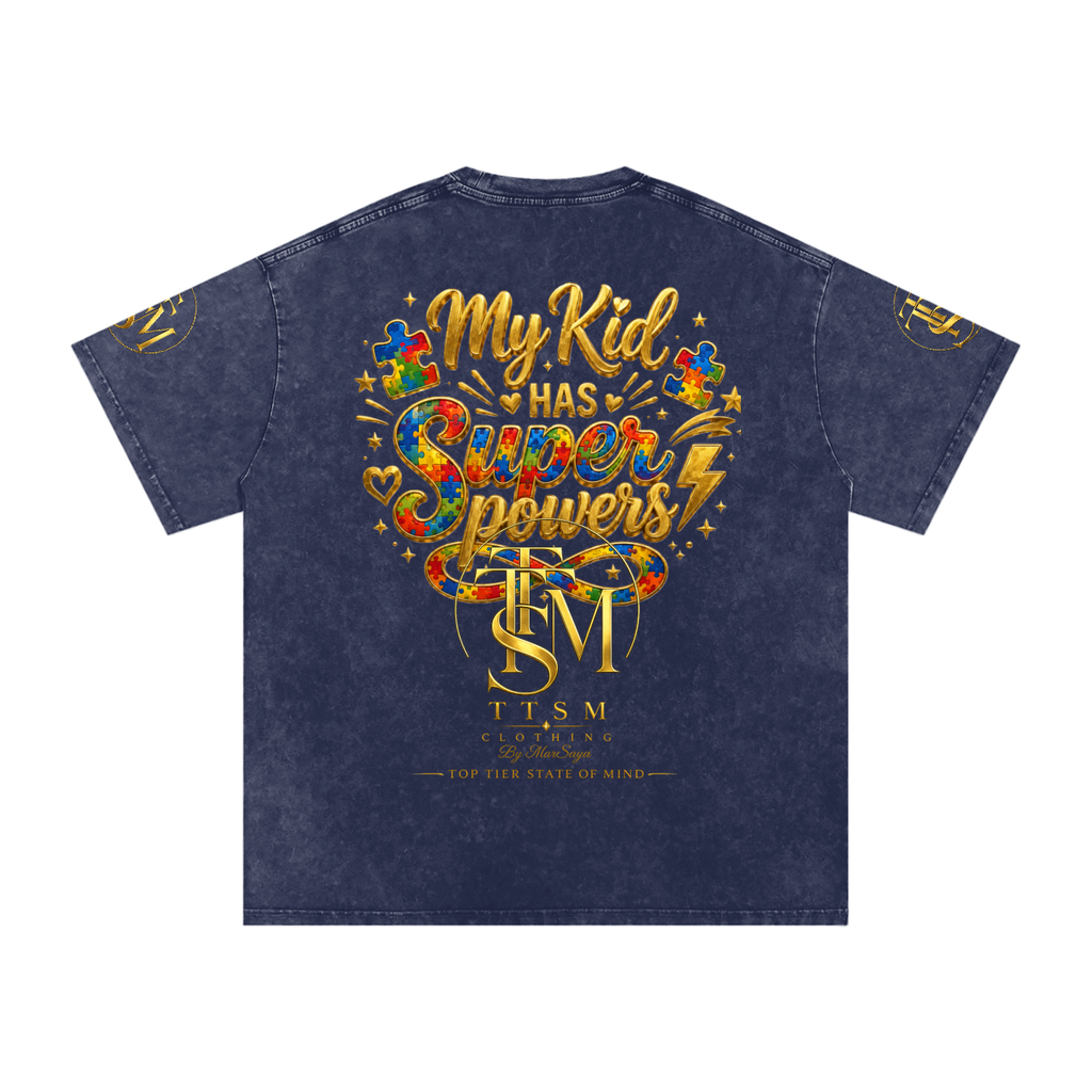 MY KID HAS SUPER POWERS Snow Washed Oversized Cotton T-Shirt