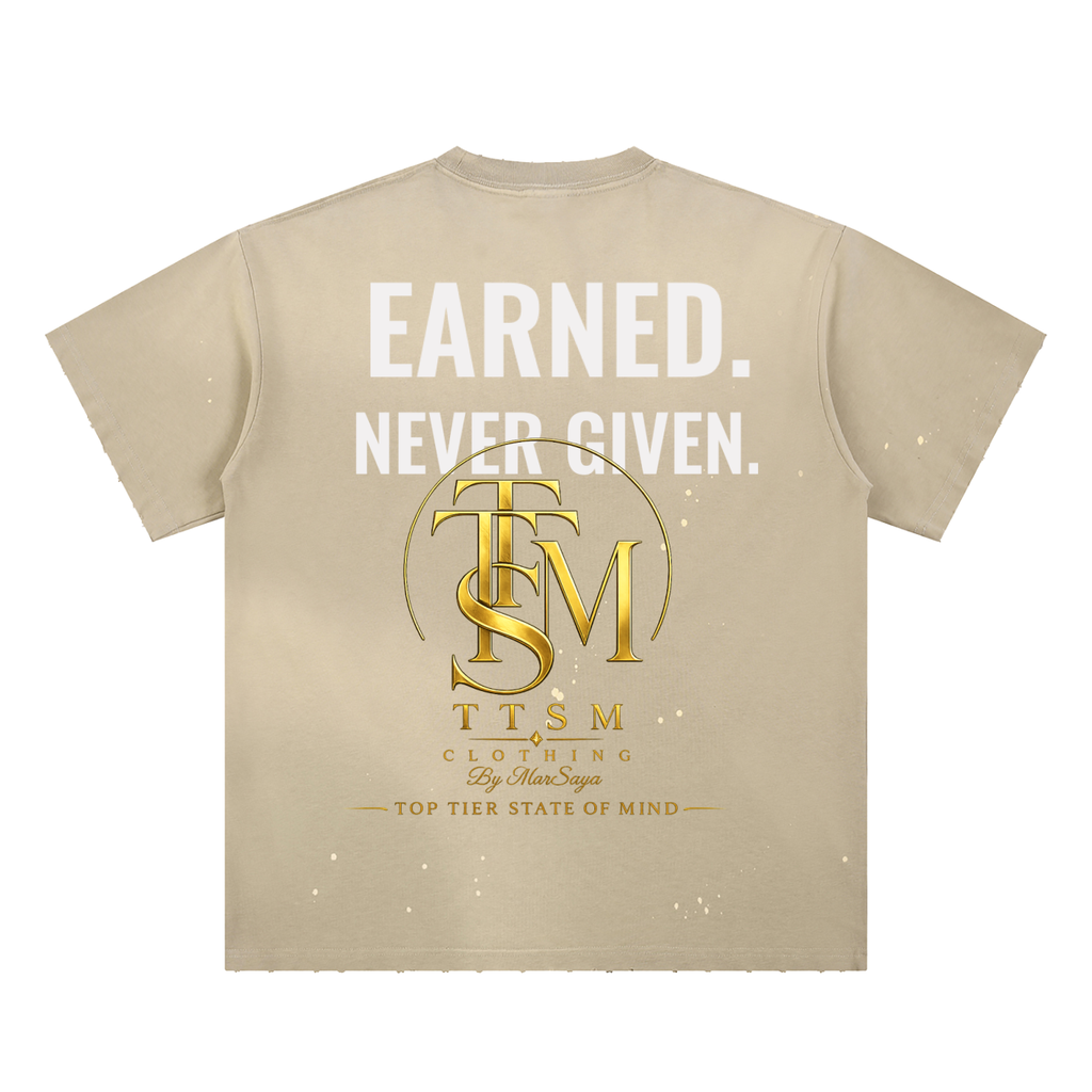 EARNED. NEVER GIVEN. Hand-Frayed Sunfade Paint Splatter T-Shirt