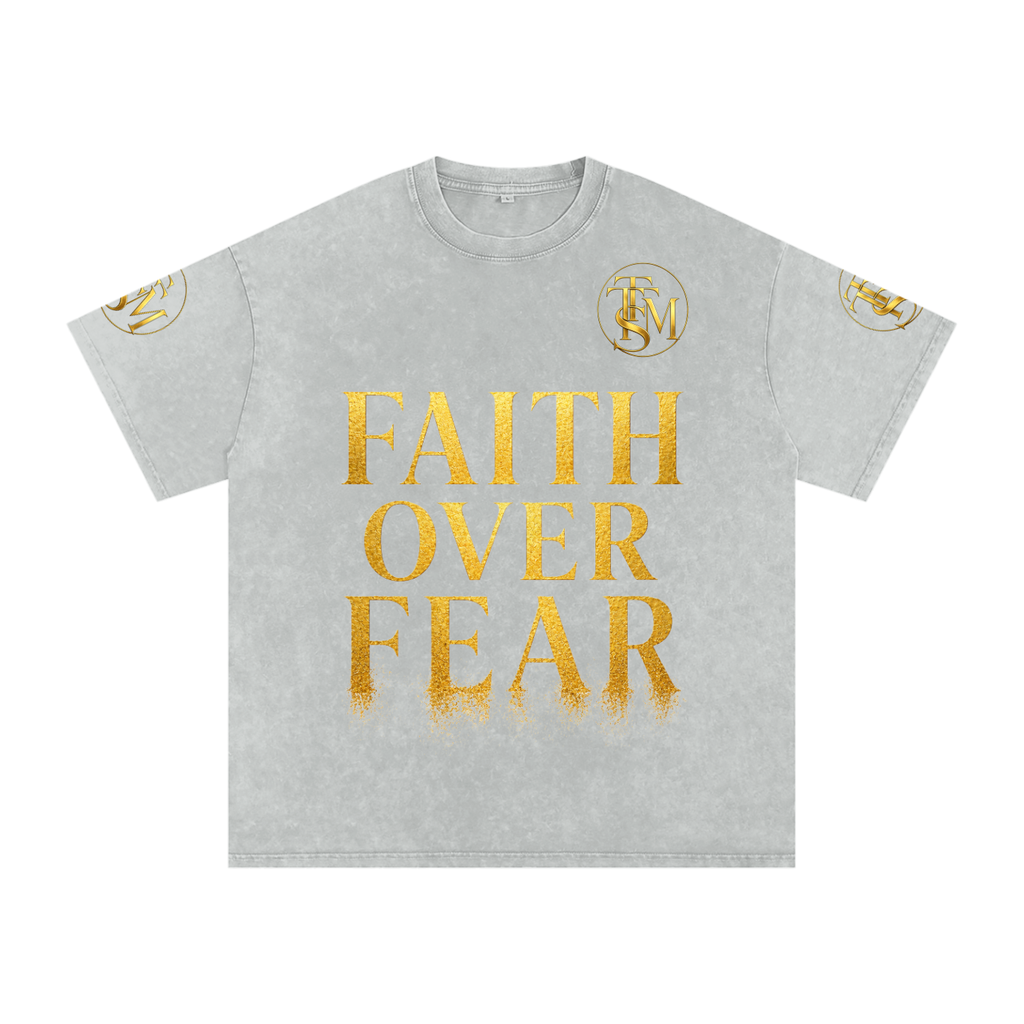 FAITH OVER FEAR. Snow Washed Oversized Cotton T-Shirt