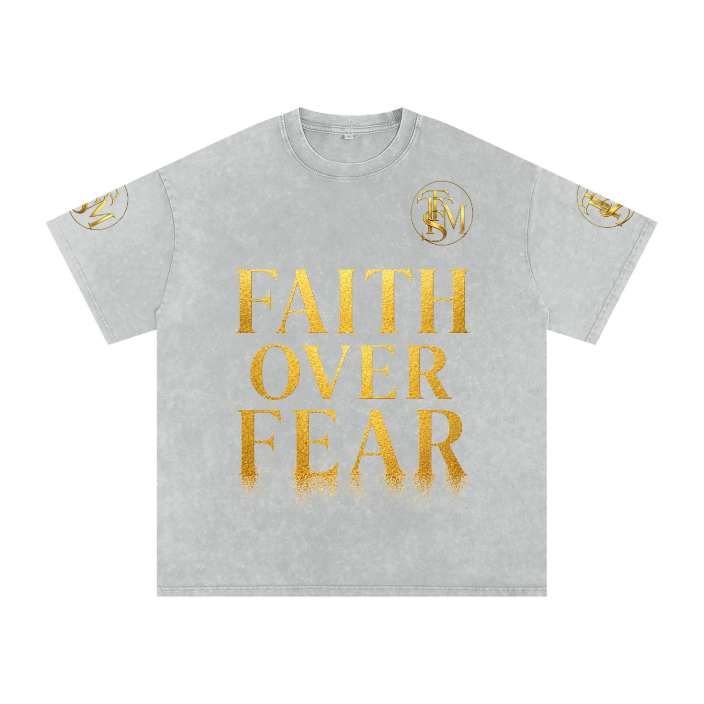 FAITH OVER FEAR. Snow Washed Oversized Cotton T-Shirt