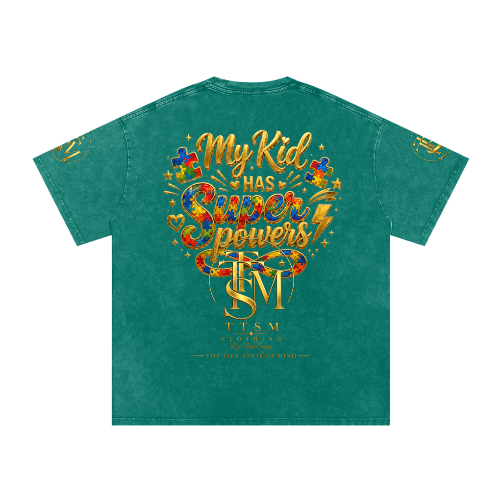 MY KID HAS SUPER POWERS Snow Washed Oversized Cotton T-Shirt
