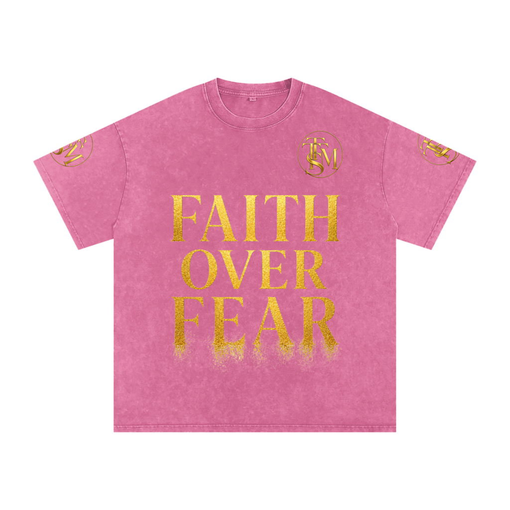 FAITH OVER FEAR. Snow Washed Oversized Cotton T-Shirt