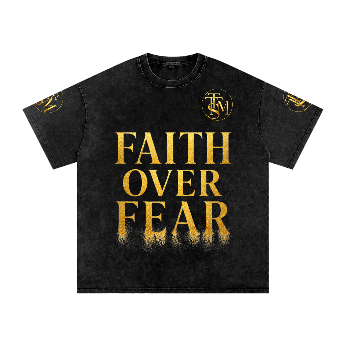 FAITH OVER FEAR. Snow Washed Oversized Cotton T-Shirt