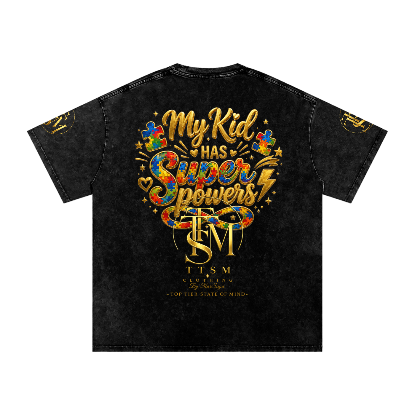 MY KID HAS SUPER POWERS Snow Washed Oversized Cotton T-Shirt
